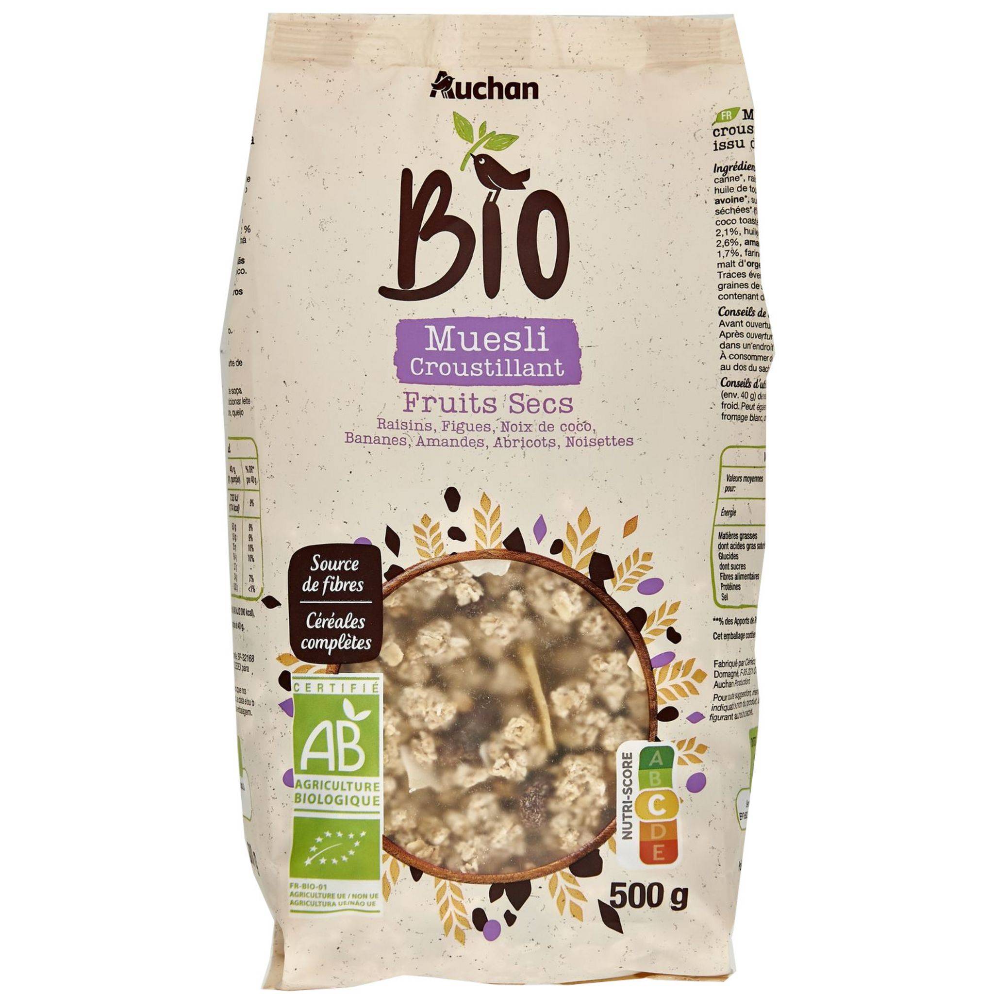 Auchan Muesli croustillant fruits secs 500g